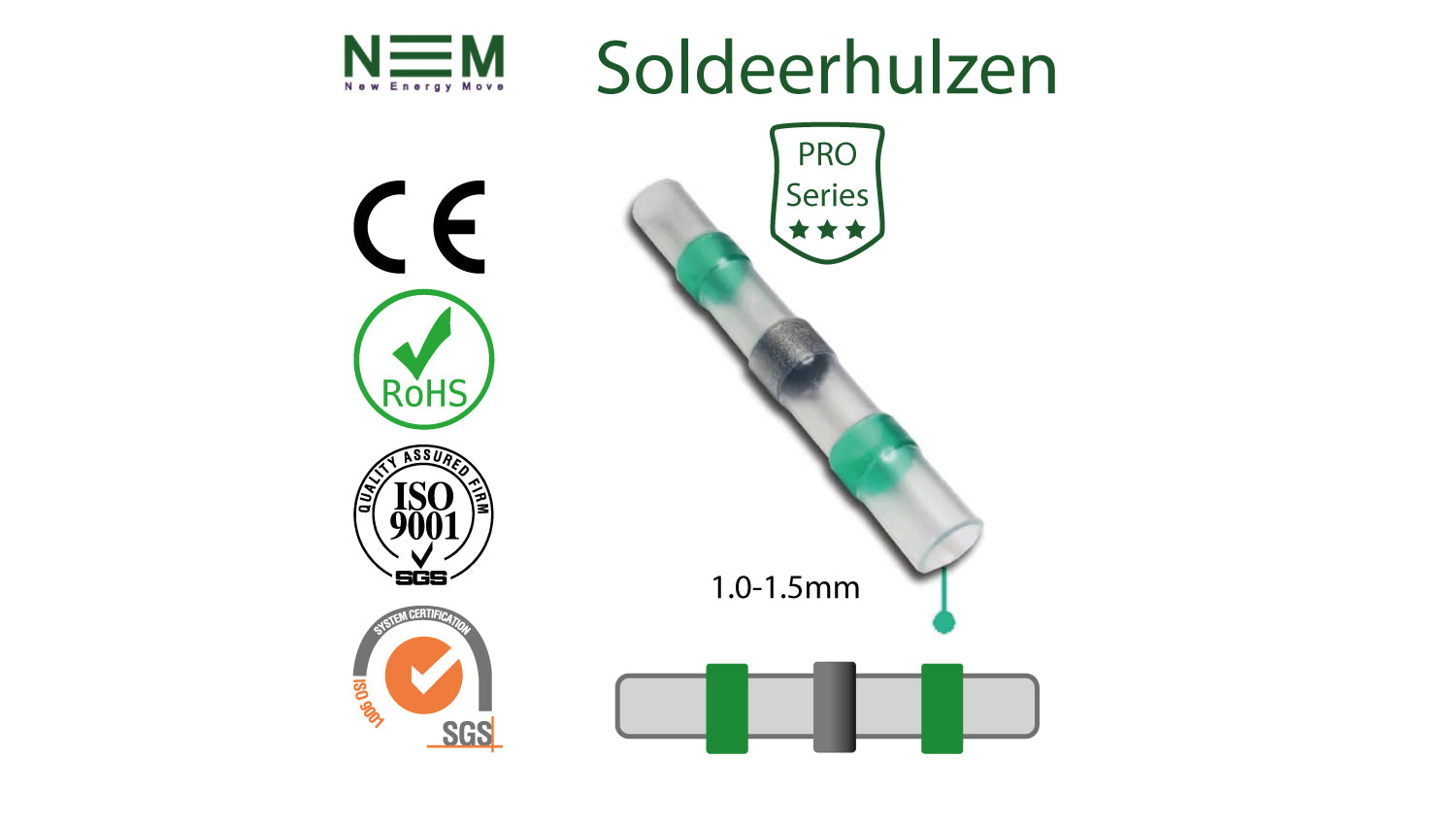 Soldeerhuls PRO Series Groen 1.0-1.5mm - per stuk - N.E.M.